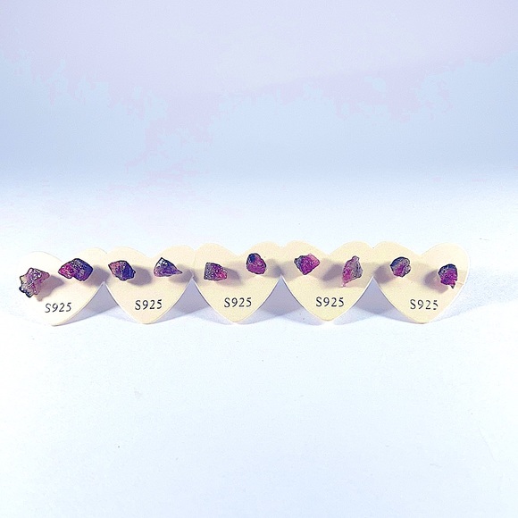 .925 Watermelon Tourmaline Crystal Earring Stud - Picture 1 of 7